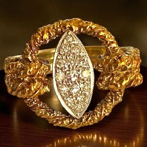 Vintage Estate 14K Yellow Gold Diamond Knot Wide STATEMENT Ring Size 6.75